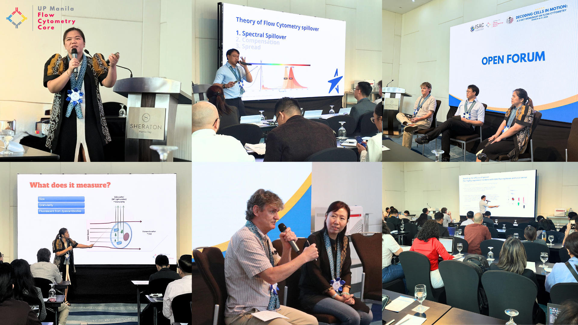 In the photos: Dr. Ana Joy Lozano (Laboratory Supervisor of the UPM Flow Cytometry Core, National Institutes of Health, UP Manila), and Dr. You Yi Leon Hwang (Head of the A*STAR SIgN Flow Cytometry Platform, A*STAR Singapore Immunology Network), during the lecture series discussion. Dr. Paul Edward Hutchinson (Head of the Flow Cytometry Laboratory, Life Sciences Institute, National University of Singapore), and Dr. Xiaoning Wang, (Laboratory Manager of the Flow Cytometry Laboratory Unit, Yong Loo Lin School of Medicine, National University of Singapore) during the open forum session.