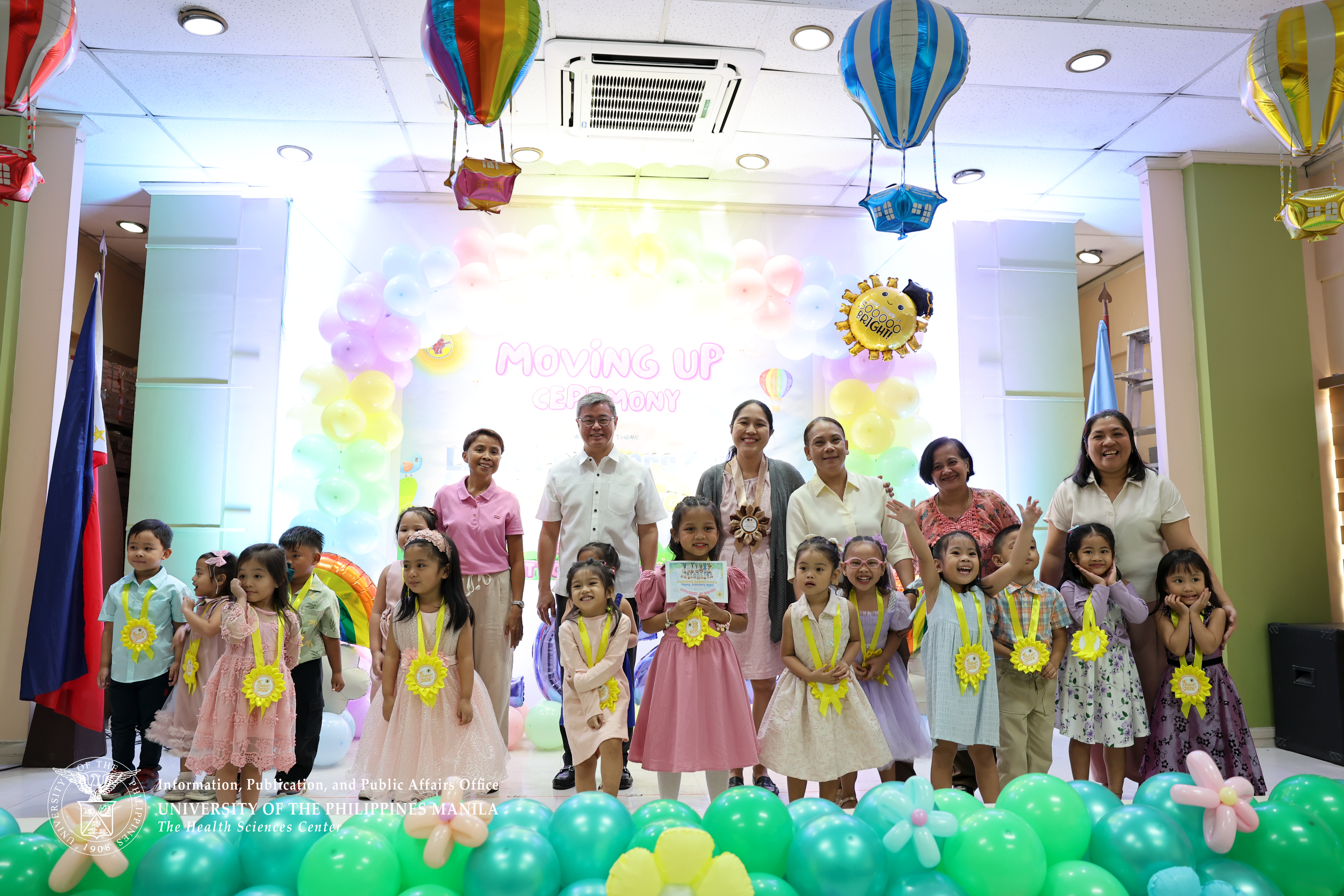 (from left, second row) Dr. Vanessa Maria Torres-Ticzon, Chancellor Michael Tee, and the Crèche faculty and staff come together with the university’s youngest members in a joyful celebration, highlighting a shared commitment to nurturing and supporting their growth and development.